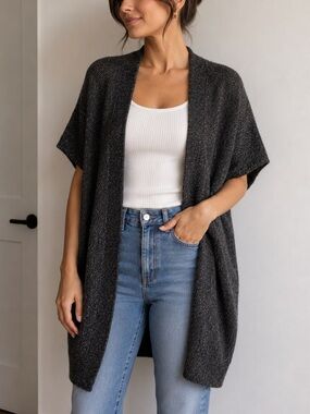 Aritzia Community Open Front Iconic Knit Cape Cardigan XXS Black Marled Oversize